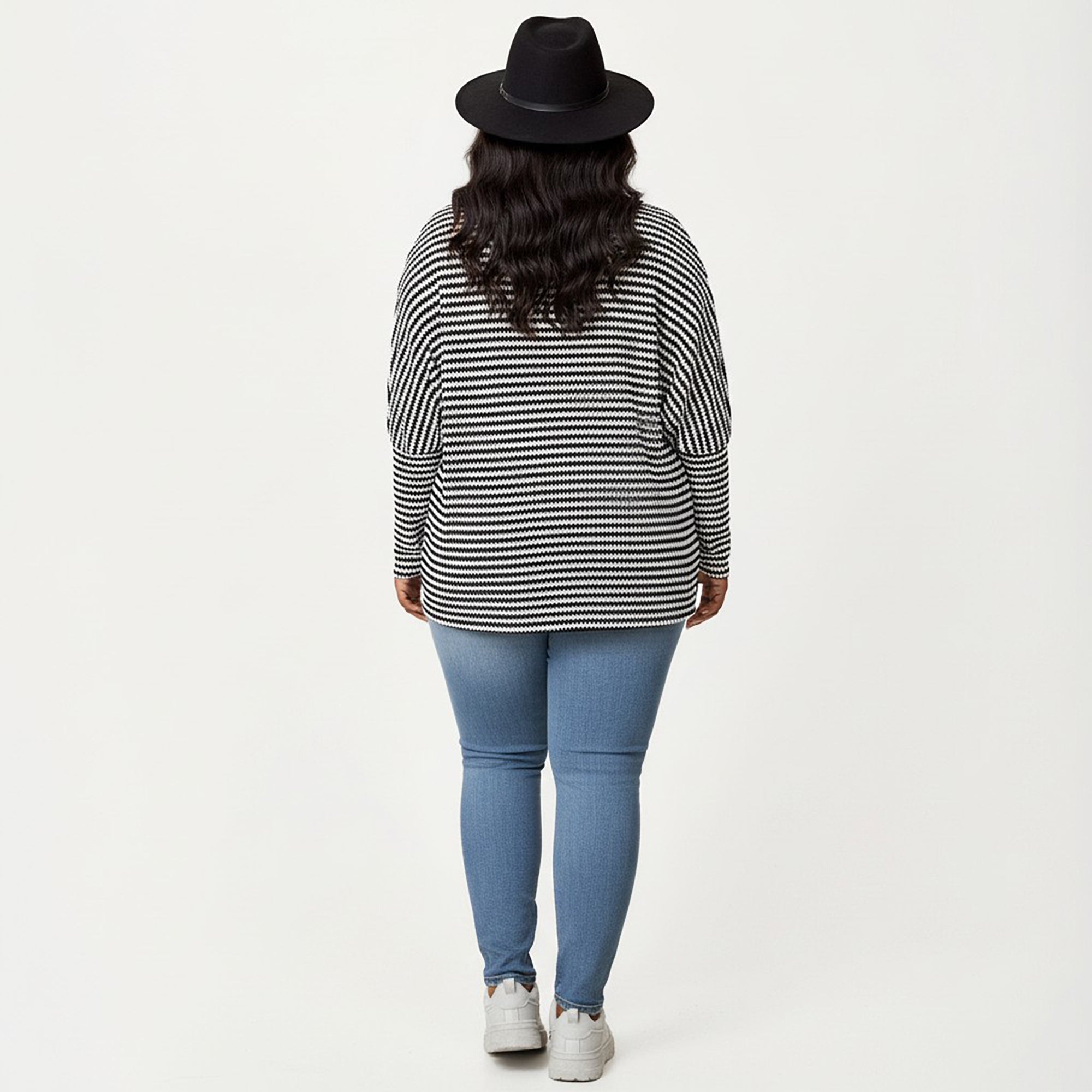 Anna-Kaci Women's Plus Size Striped Knit Long Sleeve Pullover Top with Drop Shoulder Fit and Soft Fabric