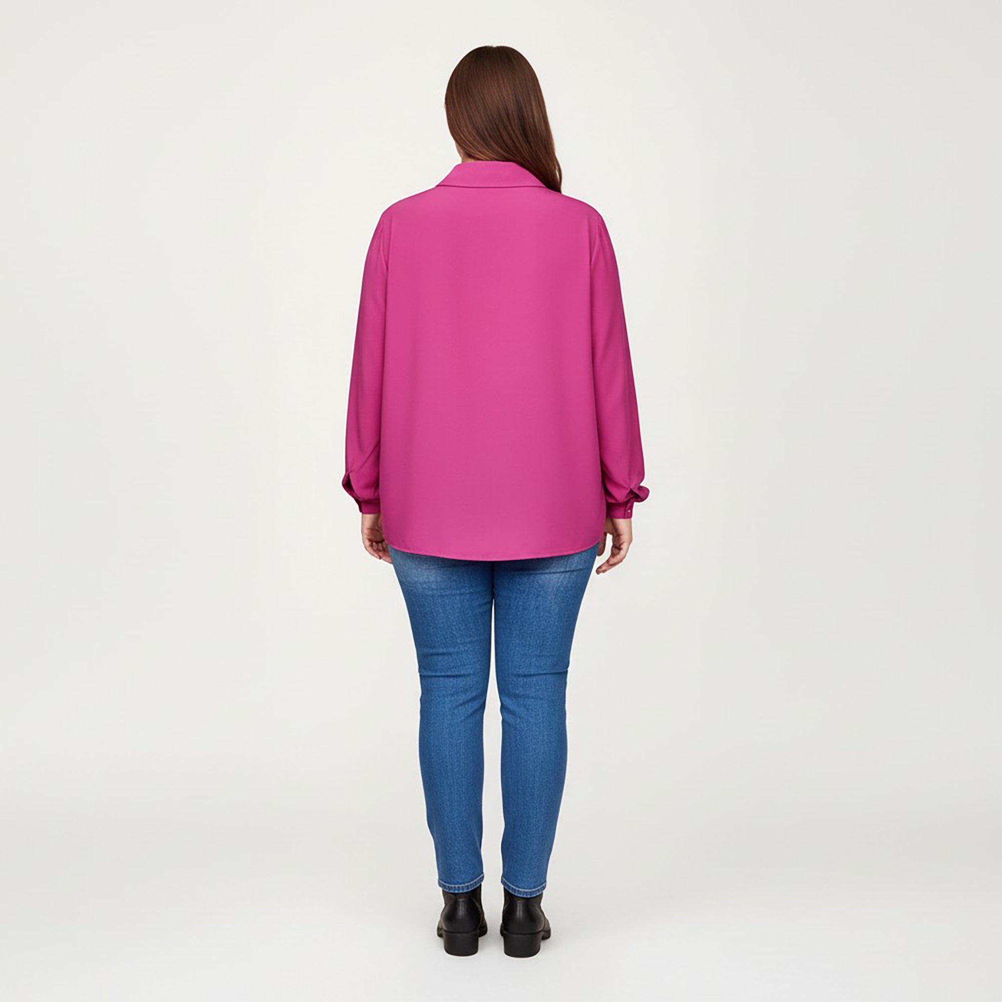 Anna-Kaci Women's Plus Size Long Sleeve Button Down Blouse with Perforated Eyelet Pattern and Classic Collar