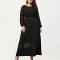Anna-Kaci Women's Plus Size Long Sleeve Maxi Dress with Sheer Lace Sleeves Elastic Waist and Lace Hem Panel
