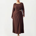 Anna-Kaci Women's Plus Size Long Sleeve Draped Maxi Dress with Gathered Waist and Elegant Silhouette