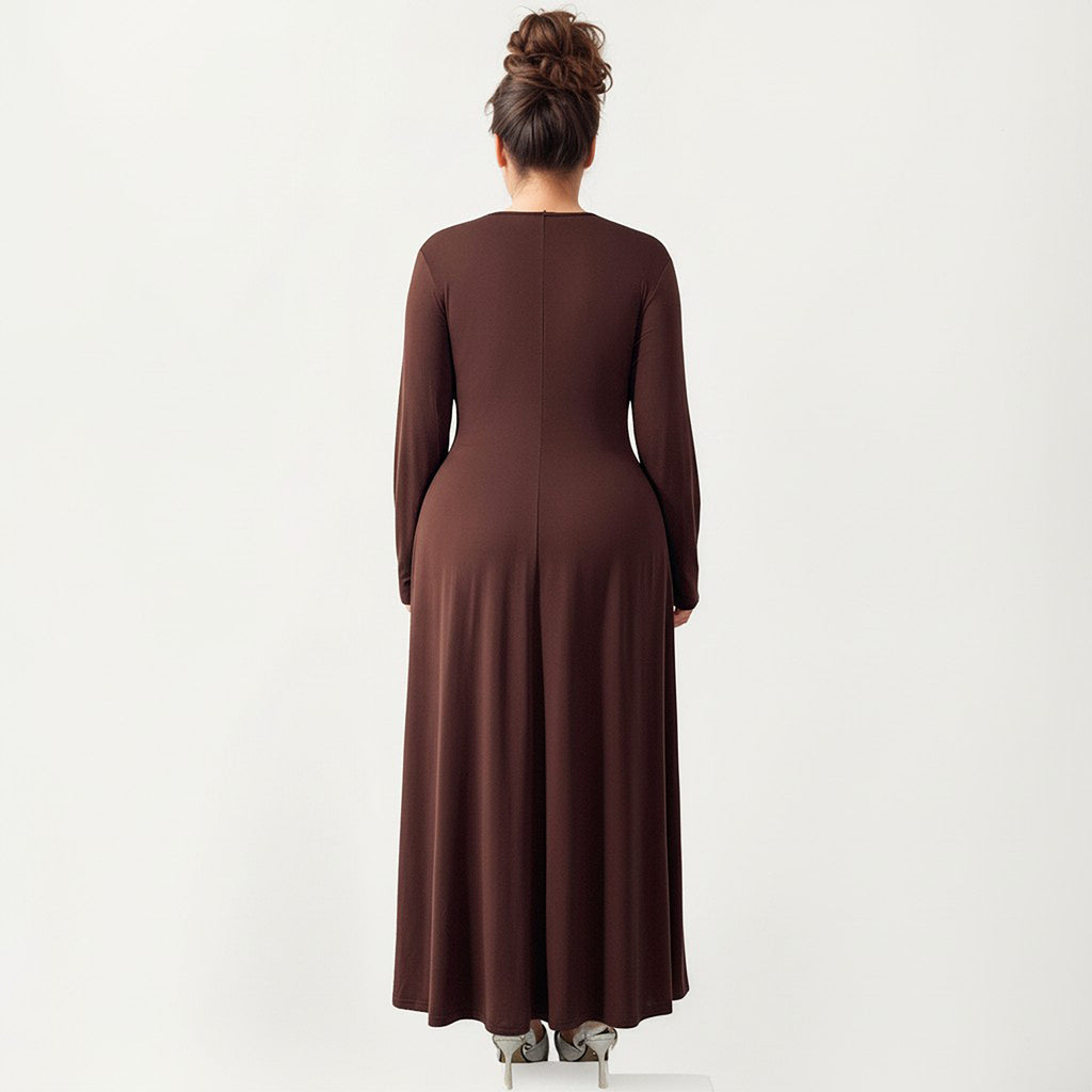 Anna-Kaci Women's Plus Size Long Sleeve Draped Maxi Dress with Gathered Waist and Elegant Silhouette