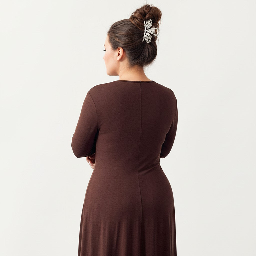 Anna-Kaci Women's Plus Size Long Sleeve Draped Maxi Dress with Gathered Waist and Elegant Silhouette