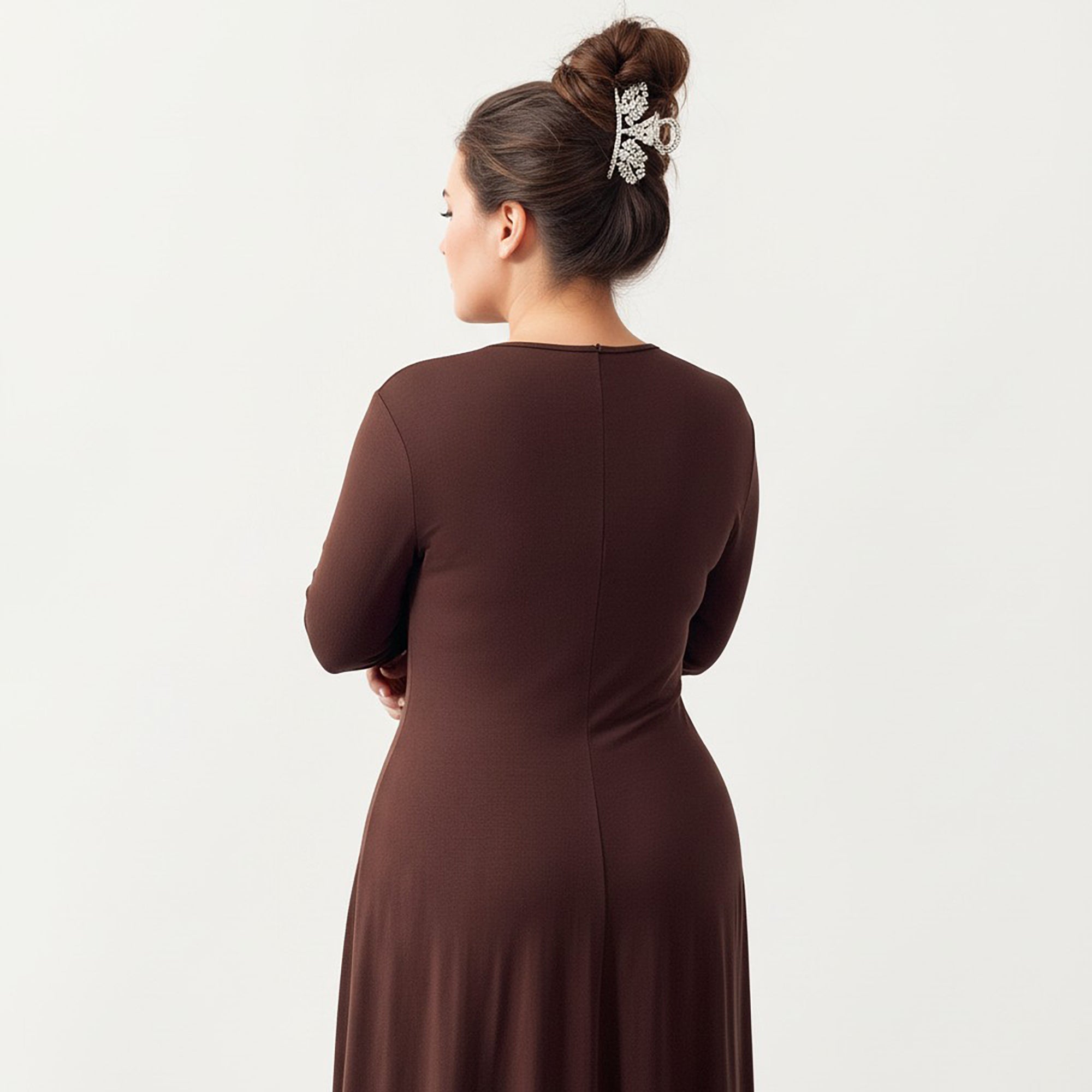 Anna-Kaci Women's Plus Size Long Sleeve Draped Maxi Dress with Gathered Waist and Elegant Silhouette
