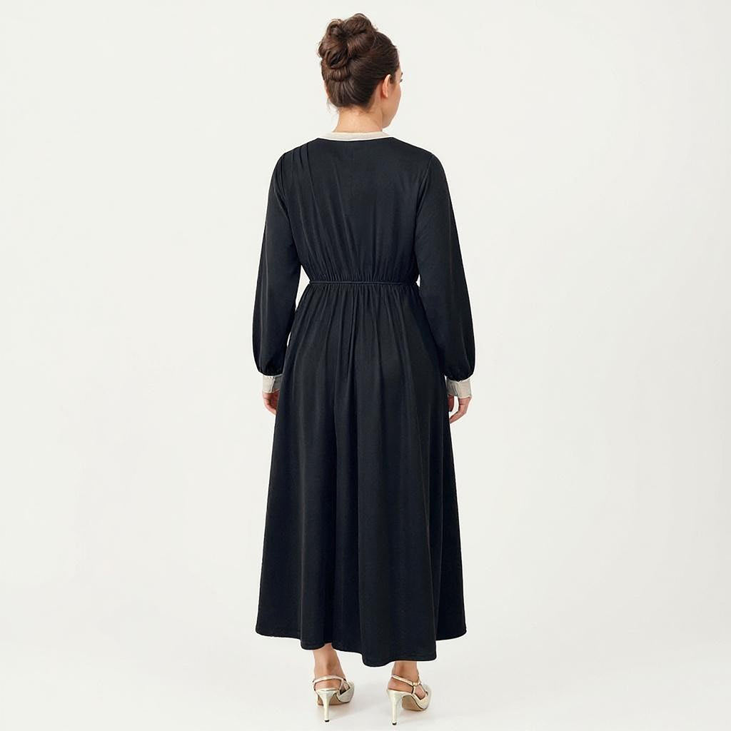 Anna-Kaci Women's Plus Size Long Sleeve Midi Dress with Bow Neck Detail, Gathered Waist, and Flowy Skirt