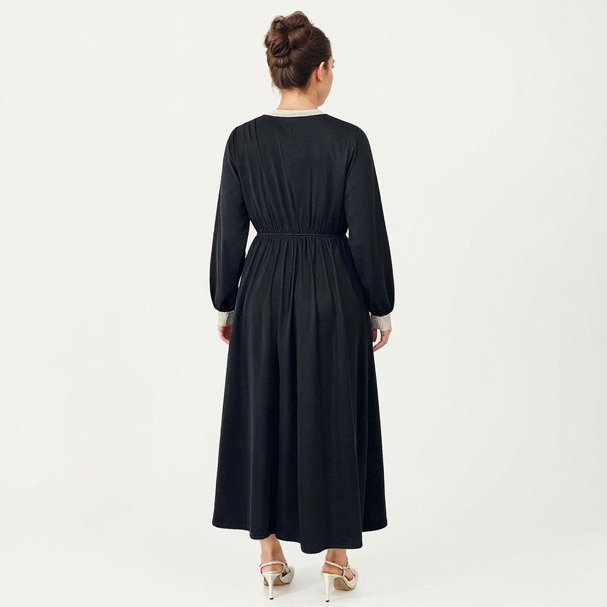 Anna-Kaci Women's Plus Size Long Sleeve Midi Dress with Bow Neck Detail, Gathered Waist, and Flowy Skirt