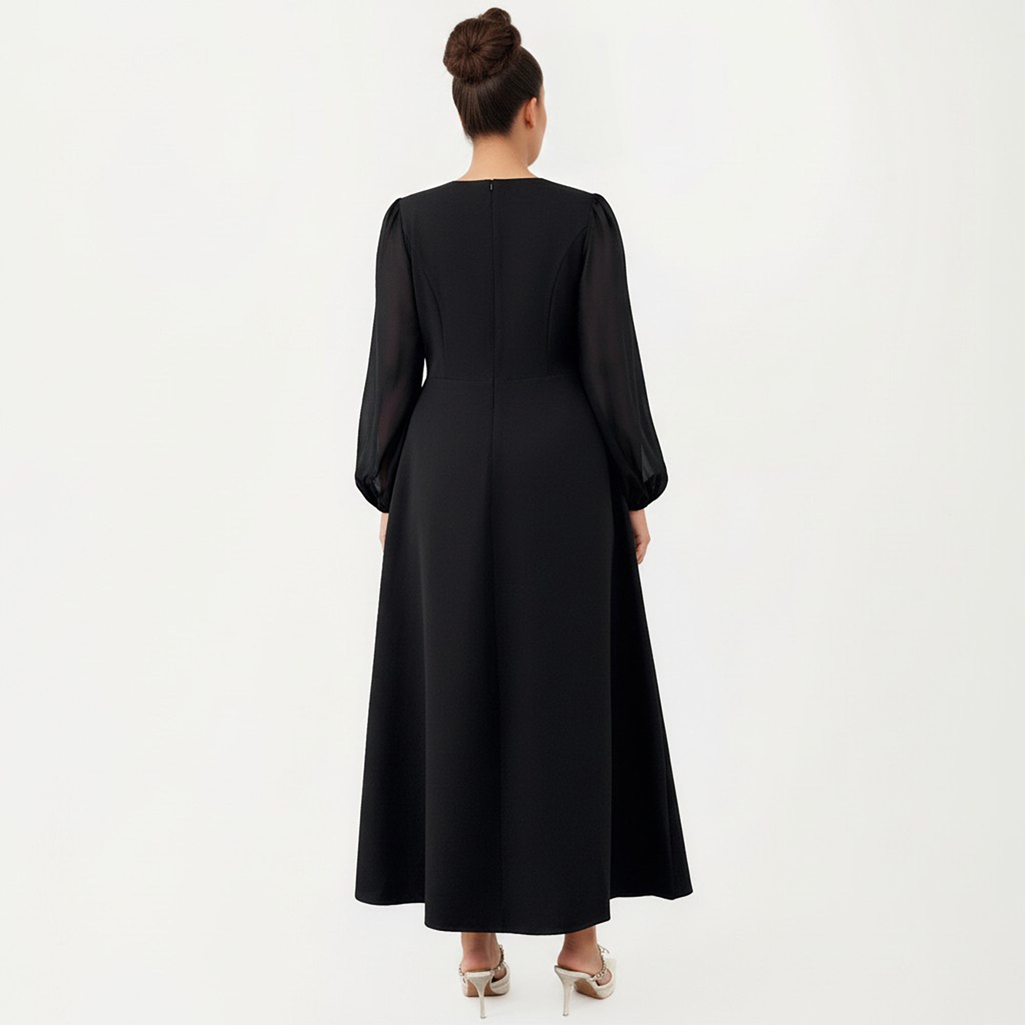 Anna-Kaci Women's Plus Size Long Sleeve Midi Dress with Pleated Waist Detail and Flowy A Line Silhouette