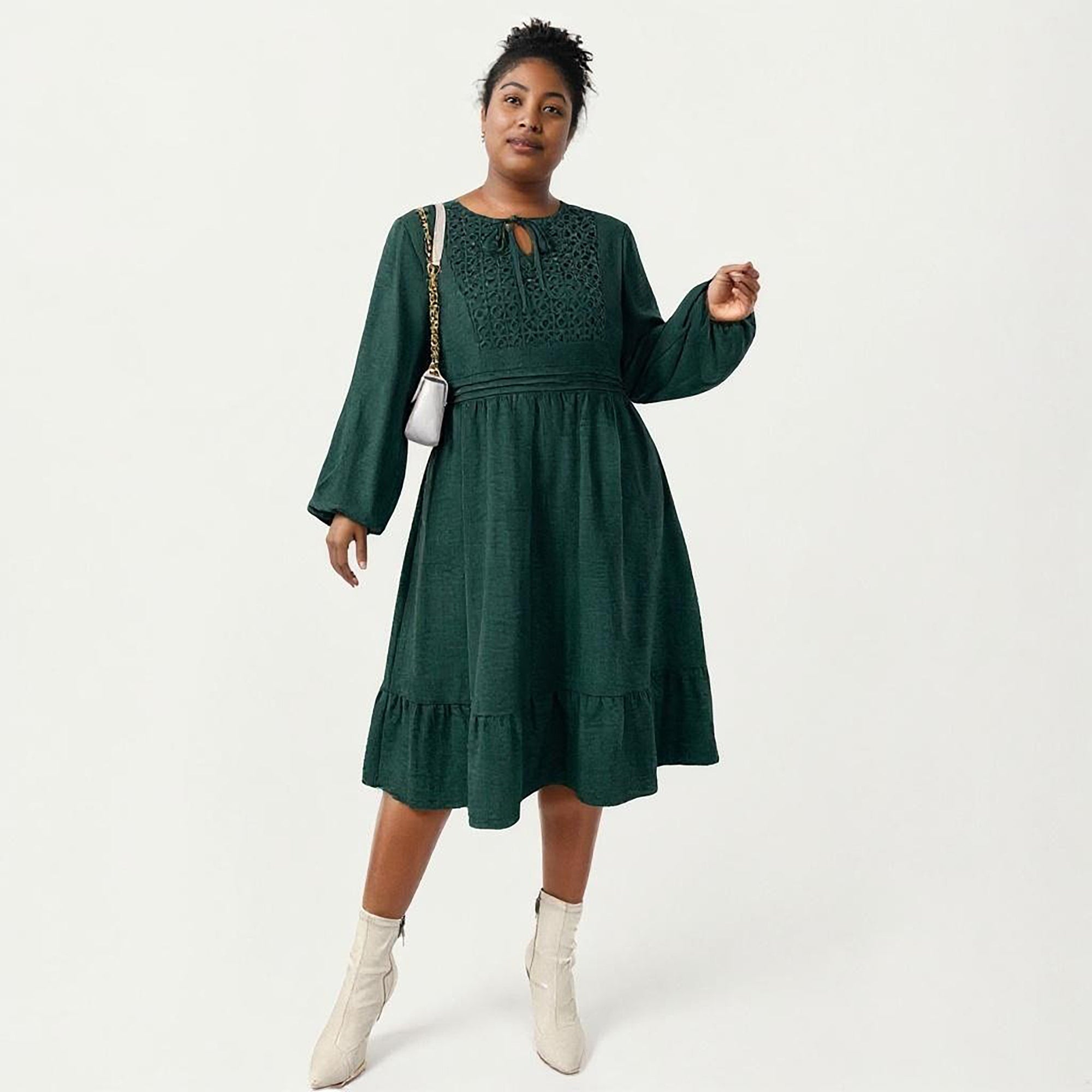 Anna-Kaci Women's Plus Size Long Sleeve Embroidered Midi Dress with El Anna-Kaci Women's Plus Size Long Sleeve Embroidered Midi Dress with El