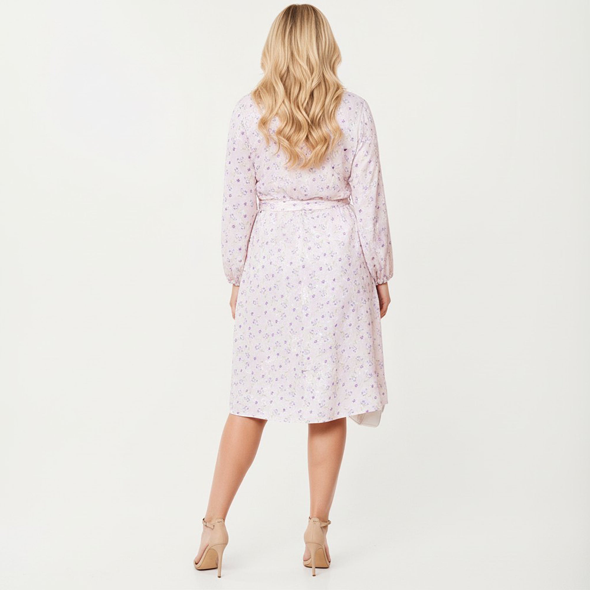 Anna-Kaci Women's Plus Size Floral Print Long Sleeve Wrap Midi Dress with V-Neckline and Adjustable Waist Tie