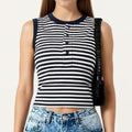 Anna-Kaci Striped Sleeveless Knit Tank Top with Button Front Crew Neck