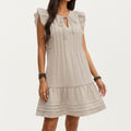 Anna-Kaci Sleeveless Ruffle Mini Dress with Tie Neck Detail and Tiered Hem