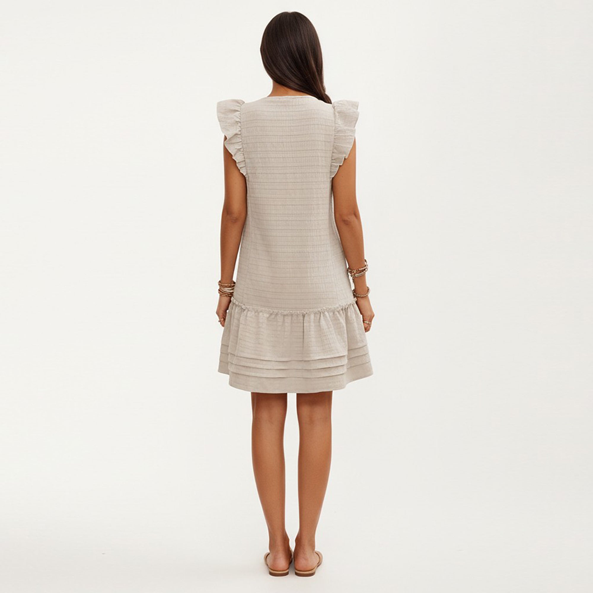 Anna-Kaci Sleeveless Ruffle Mini Dress with Tie Neck Detail and Tiered Hem