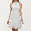 Anna-Kaci Halter Neck Lace A Line Dress with Scalloped Hem Detail