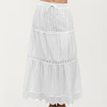 Anna-Kaci Tiered Eyelet Midi Skirt with Drawstring Waist and Lace Trim Detail