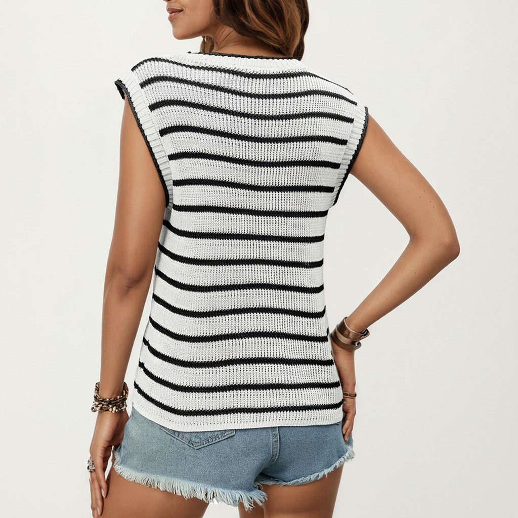 Anna-Kaci Sleeveless Textured Knit Top with Stripe Pattern
