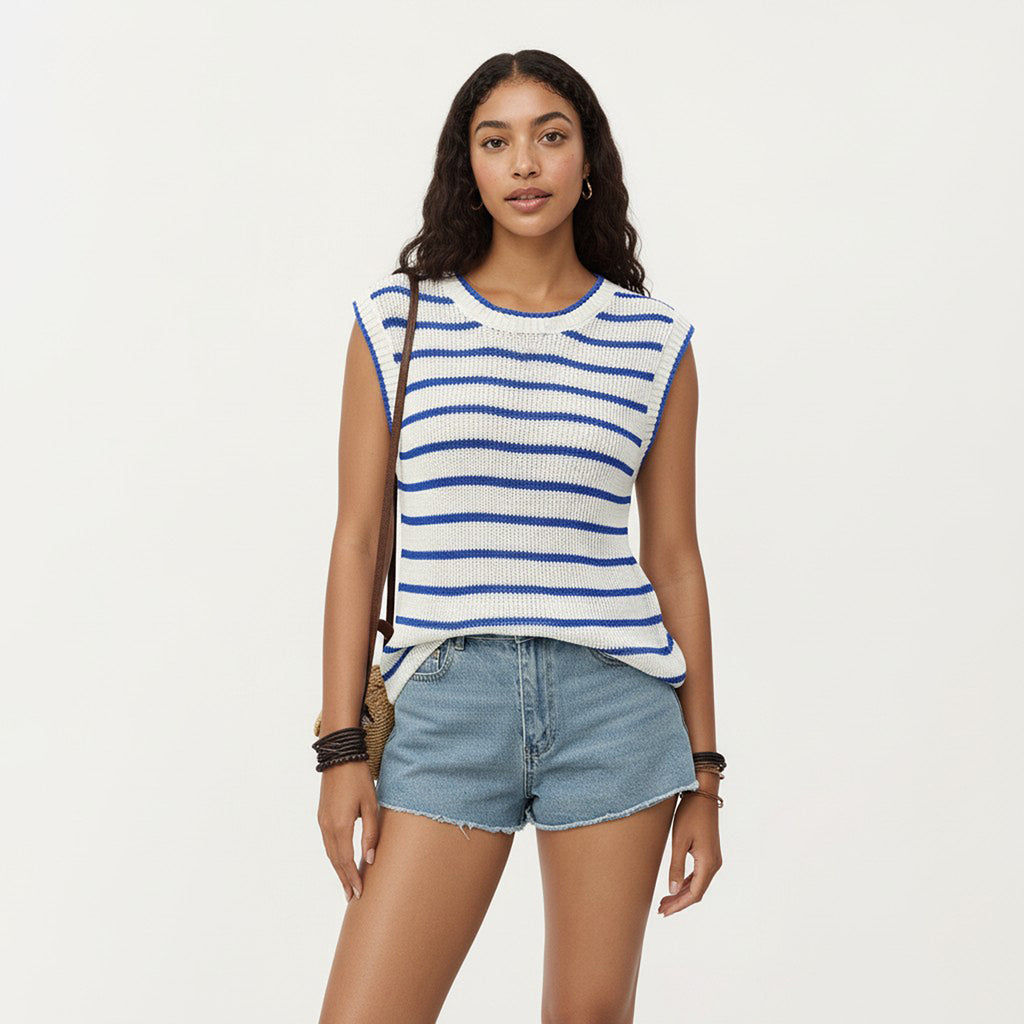 Anna-Kaci Sleeveless Textured Knit Top with Stripe Pattern
