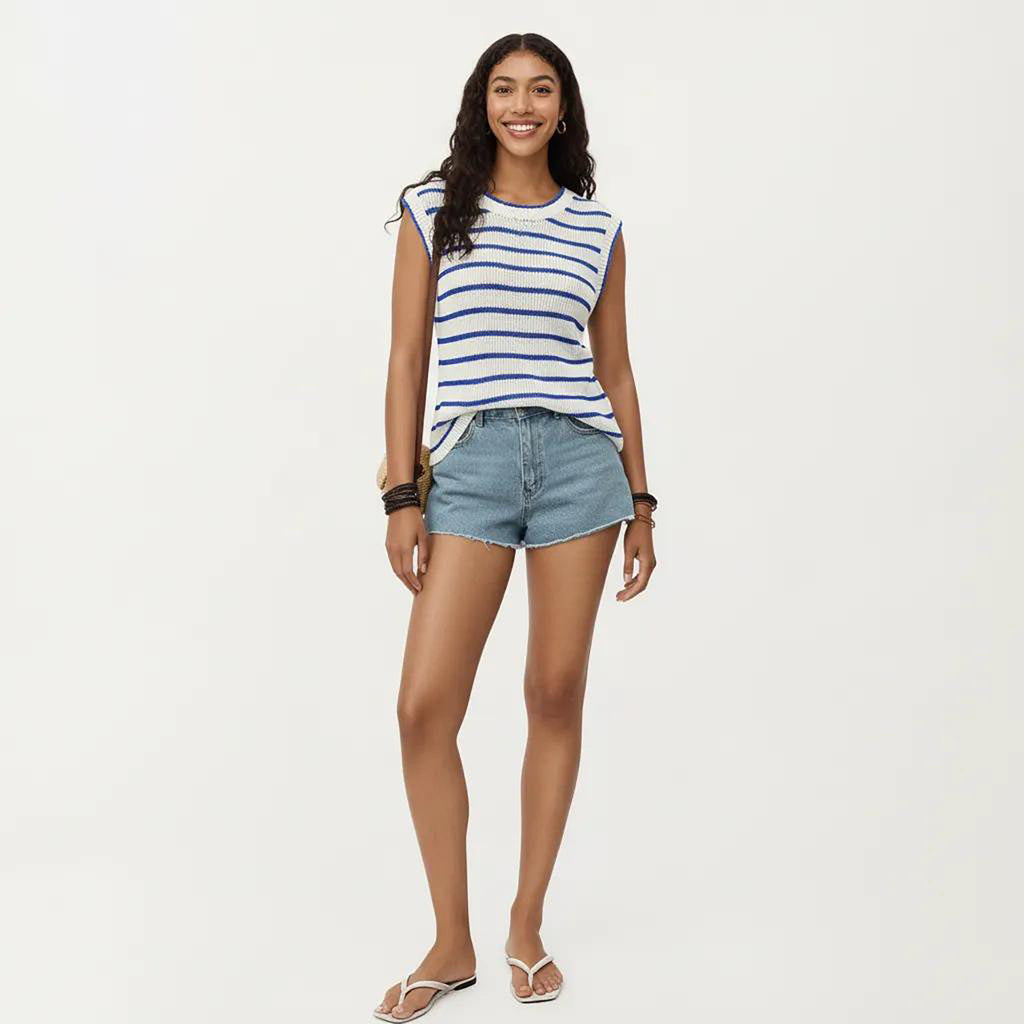 Anna-Kaci Sleeveless Textured Knit Top with Stripe Pattern