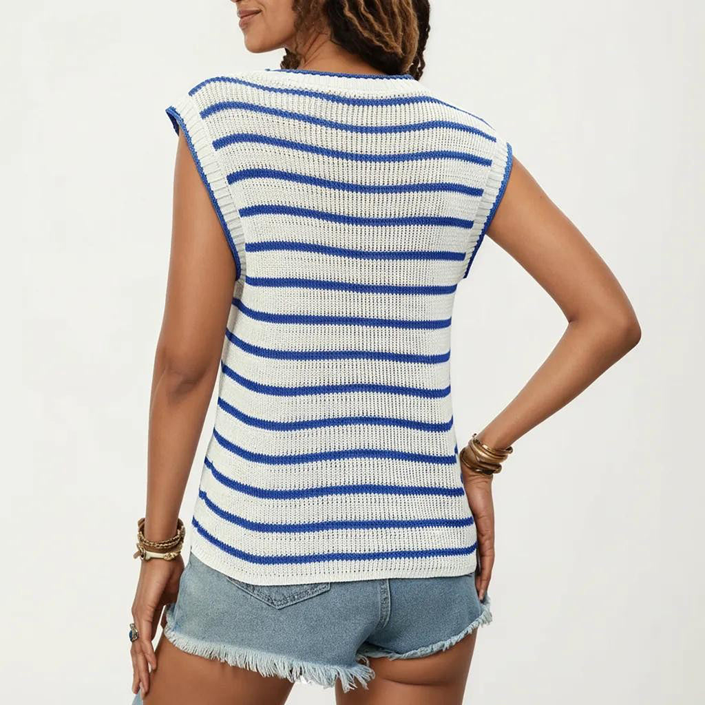 Anna-Kaci Sleeveless Textured Knit Top with Stripe Pattern