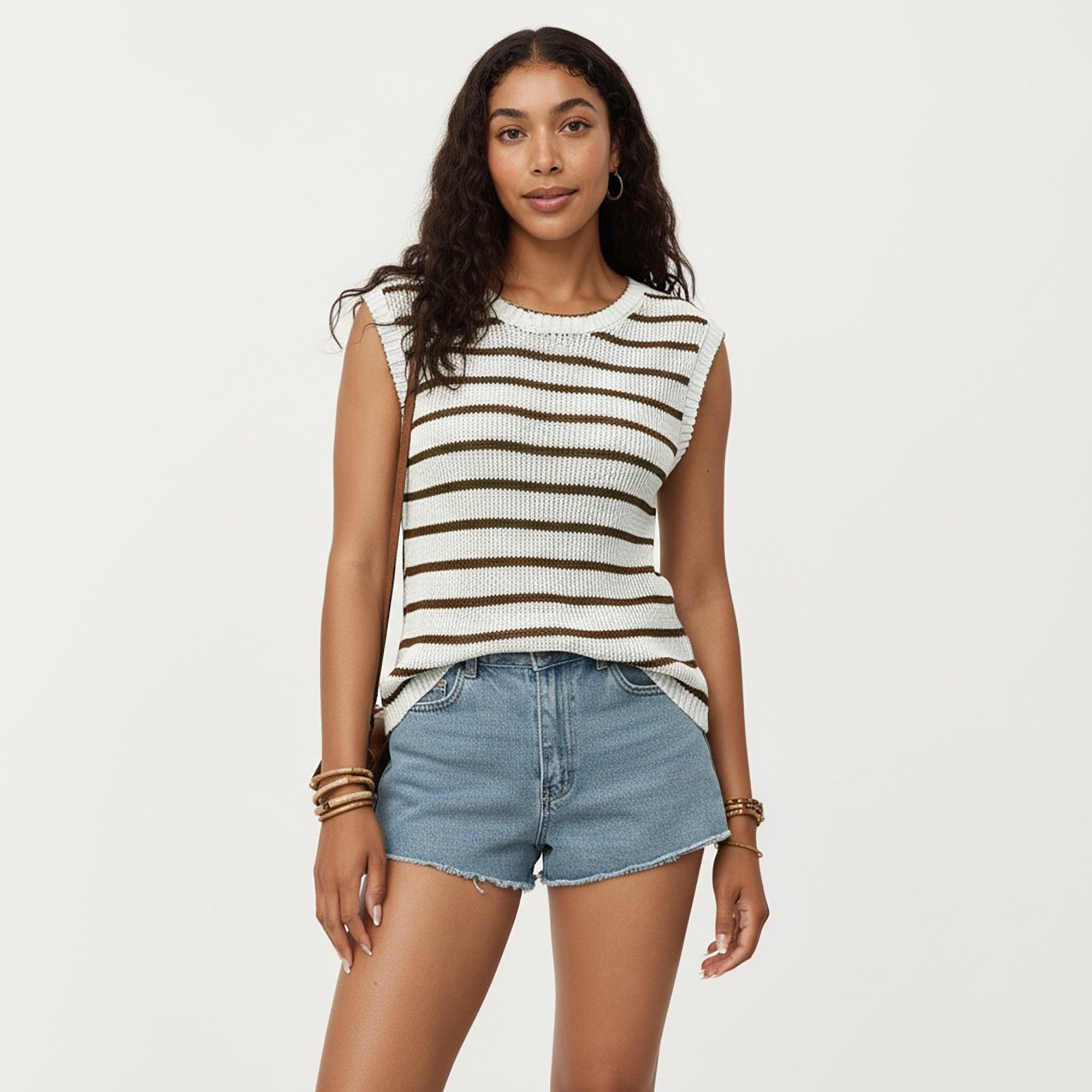 Anna-Kaci Sleeveless Textured Knit Top with Stripe Pattern