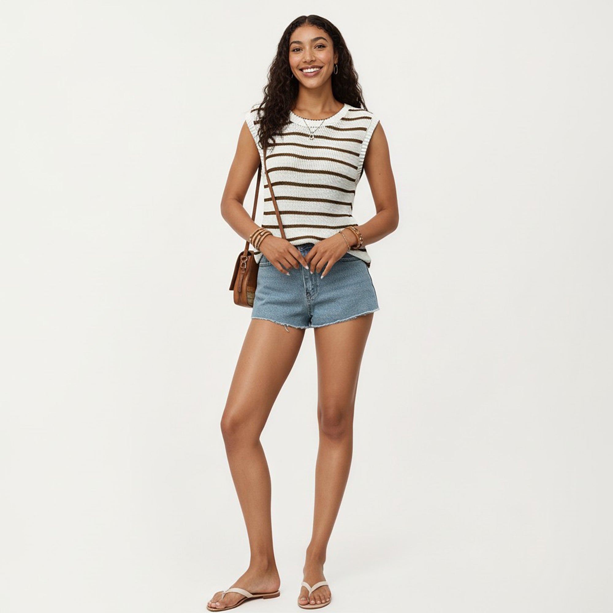 Anna-Kaci Sleeveless Textured Knit Top with Stripe Pattern