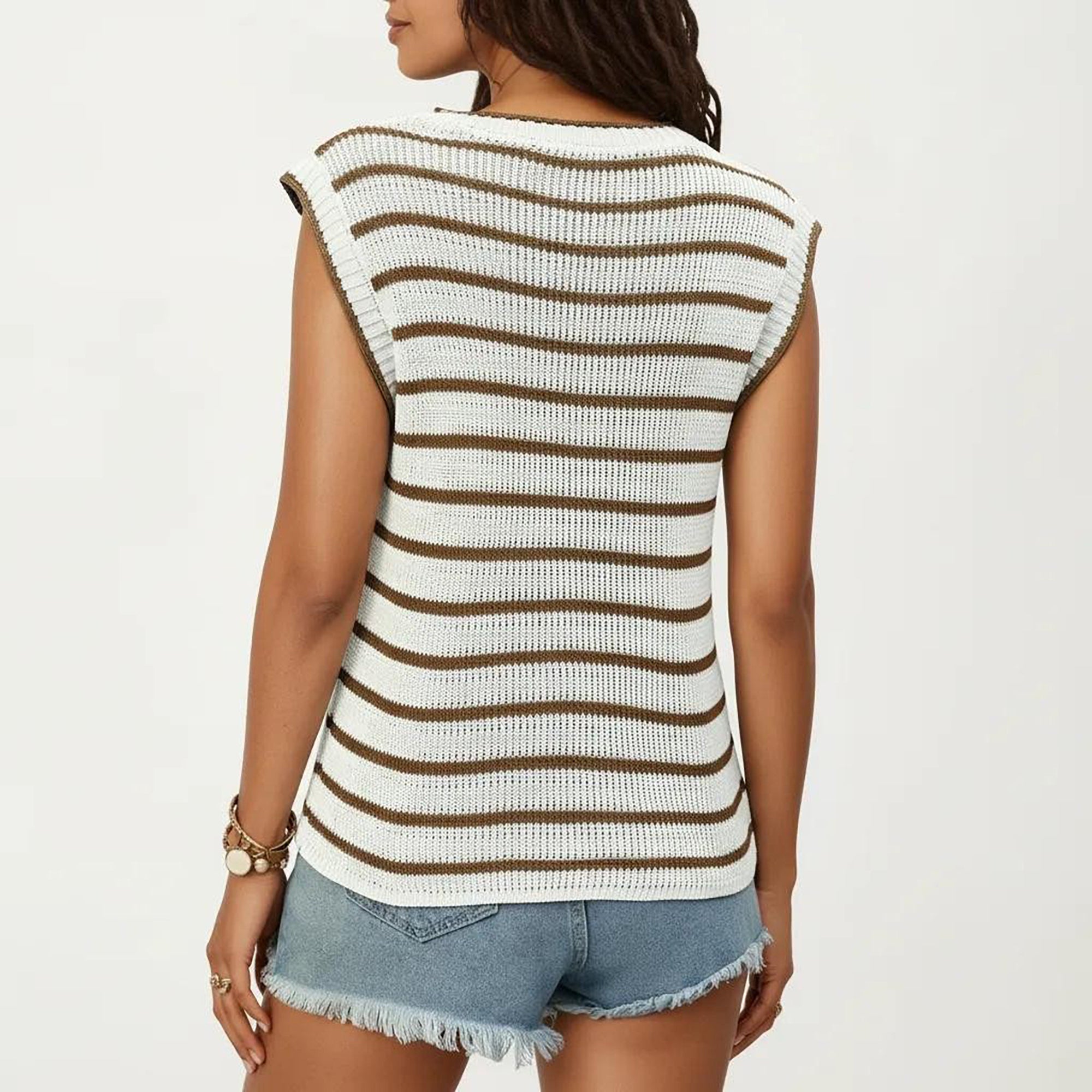 Anna-Kaci Sleeveless Textured Knit Top with Stripe Pattern