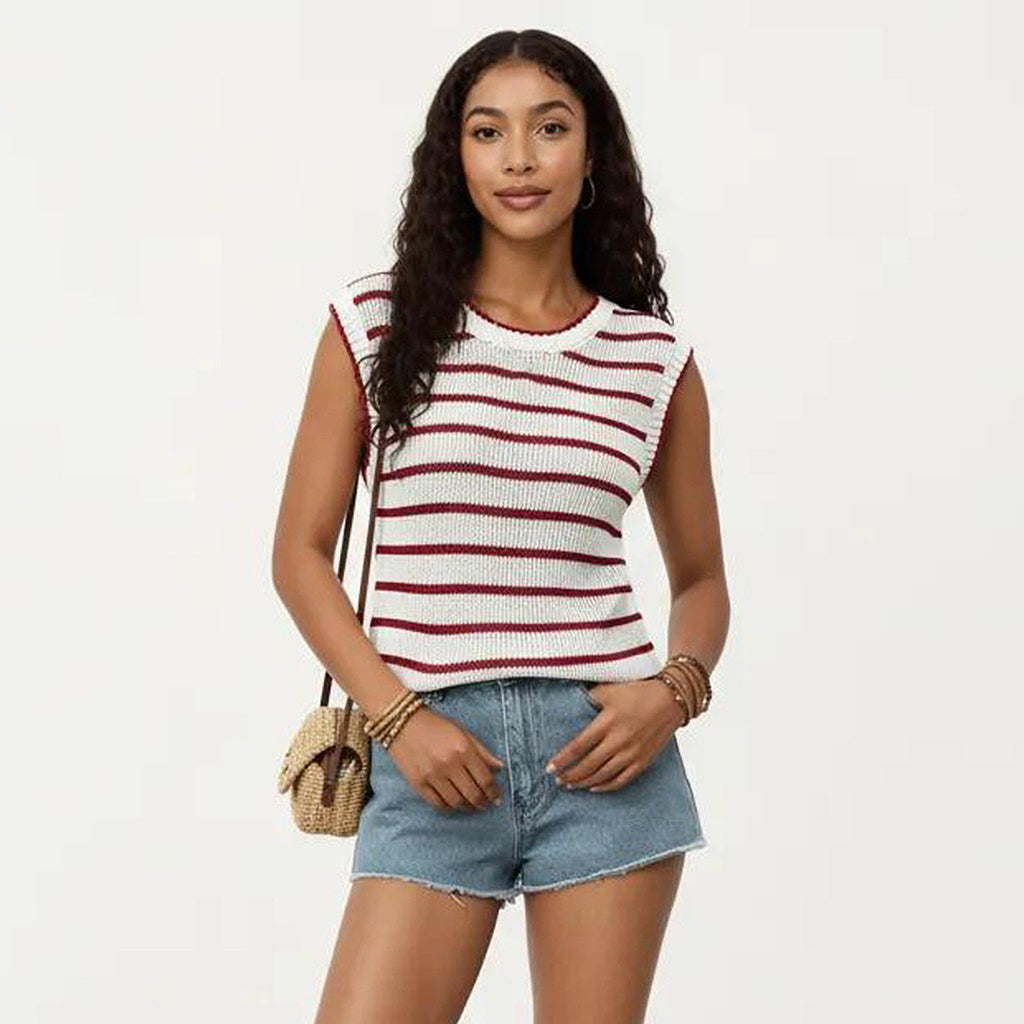 Anna-Kaci Sleeveless Textured Knit Top with Stripe Pattern