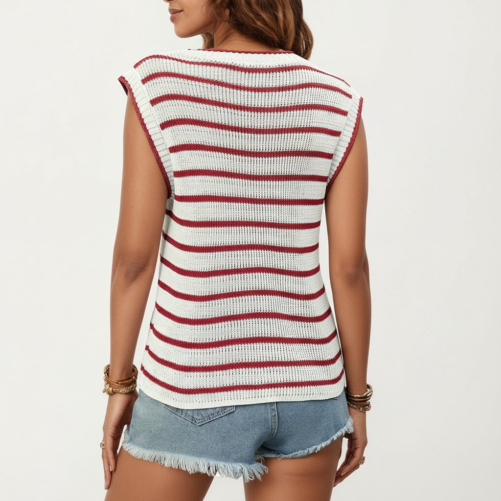 Anna-Kaci Sleeveless Textured Knit Top with Stripe Pattern