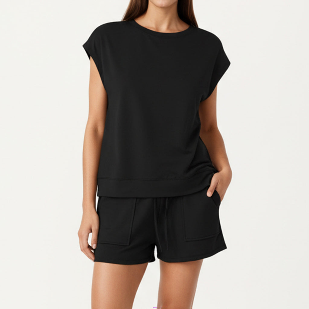 Anna-Kaci Short Sleeve Lounge Top and Shorts Set with Relaxed Fit