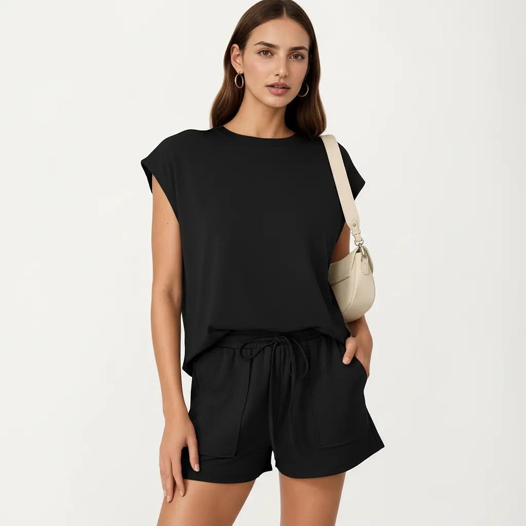 Anna-Kaci Short Sleeve Lounge Top and Shorts Set with Relaxed Fit