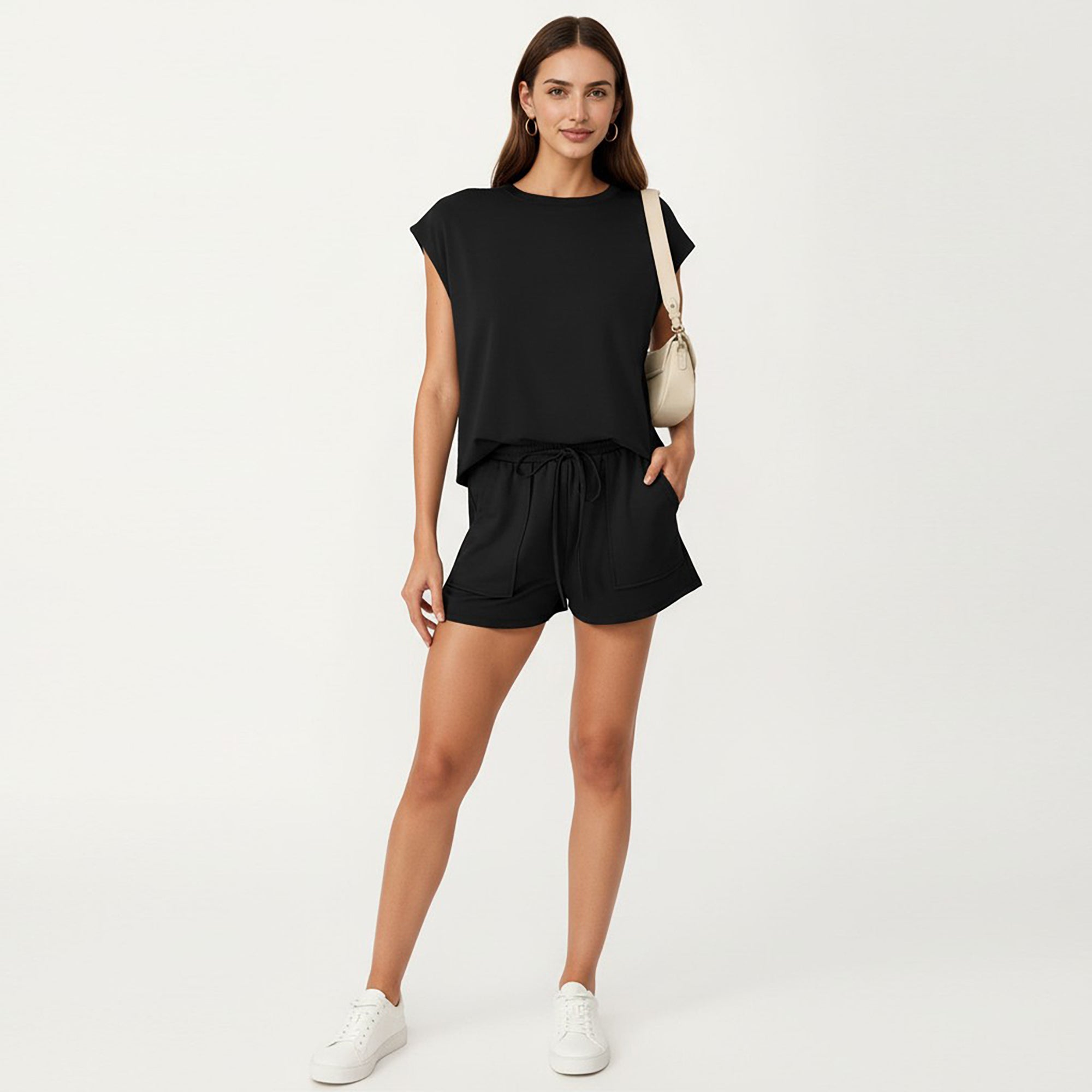 Anna-Kaci Short Sleeve Lounge Top and Shorts Set with Relaxed Fit