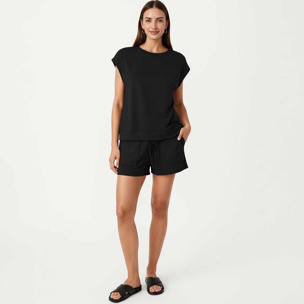 Anna-Kaci Short Sleeve Lounge Top and Shorts Set with Relaxed Fit