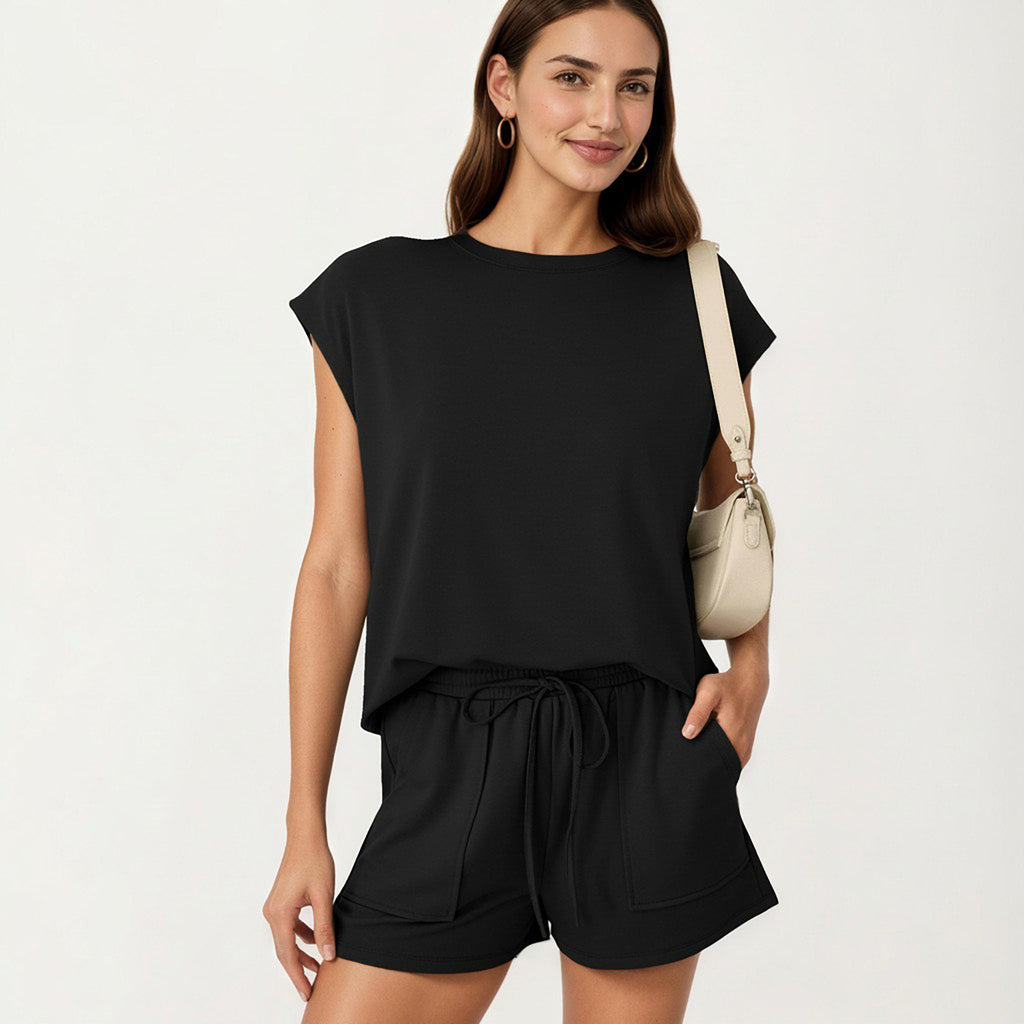 Anna-Kaci Short Sleeve Lounge Top and Shorts Set with Relaxed Fit