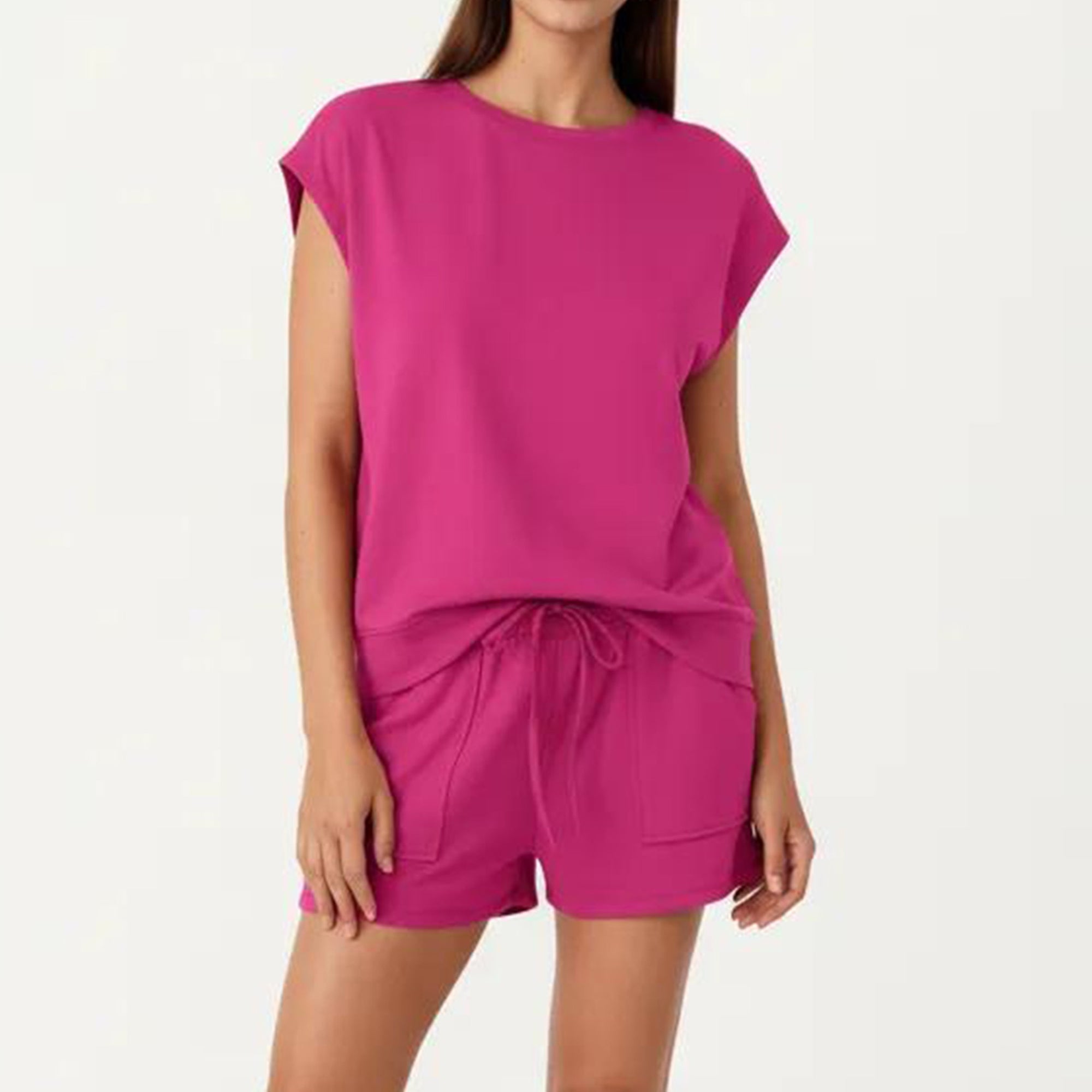 Anna-Kaci Short Sleeve Lounge Top and Shorts Set with Relaxed Fit