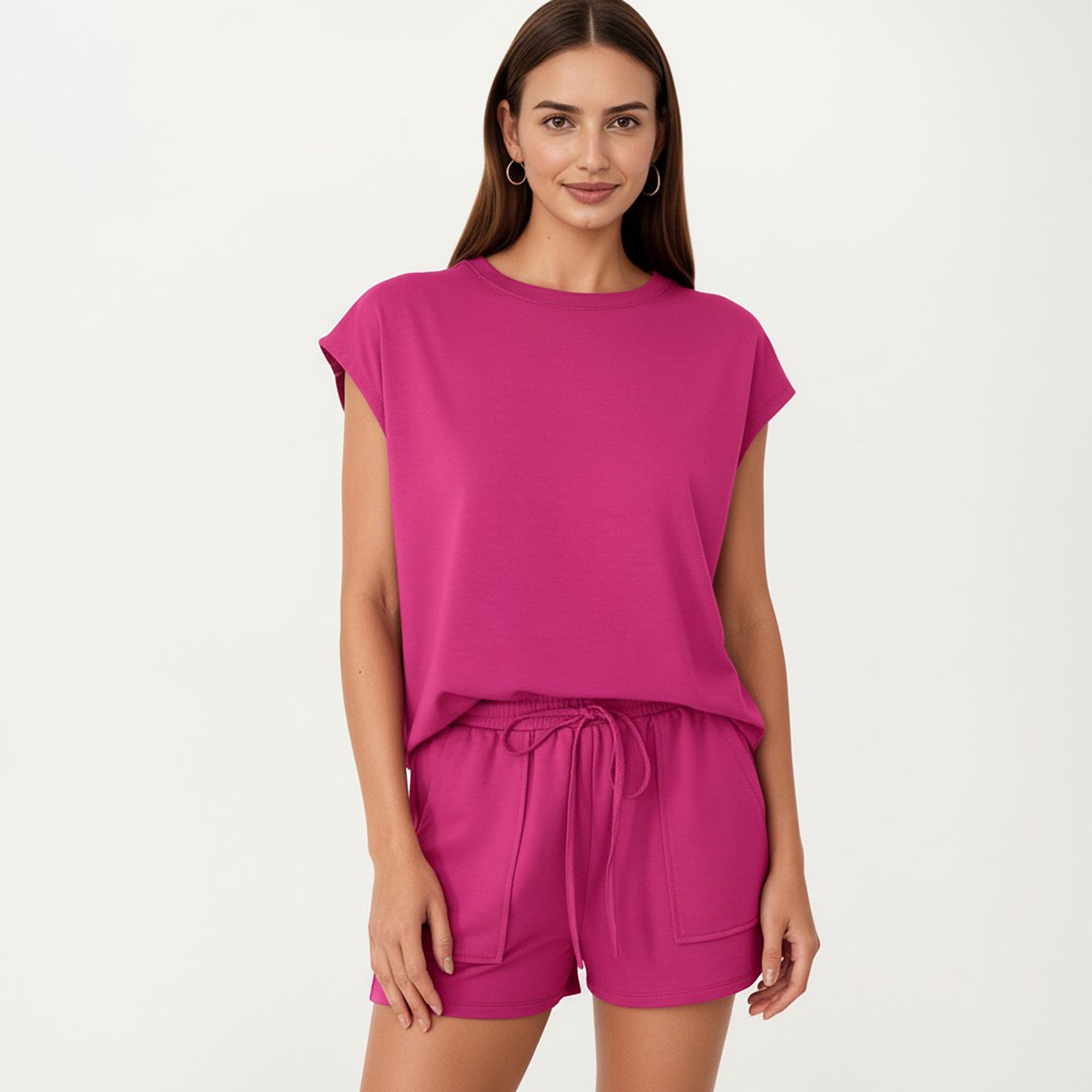 Anna-Kaci Short Sleeve Lounge Top and Shorts Set with Relaxed Fit
