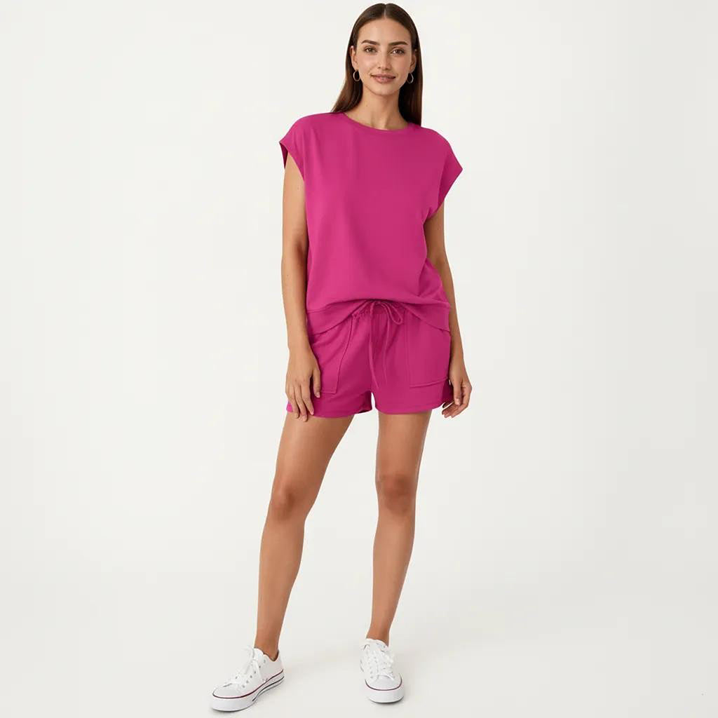 Anna-Kaci Short Sleeve Lounge Top and Shorts Set with Relaxed Fit