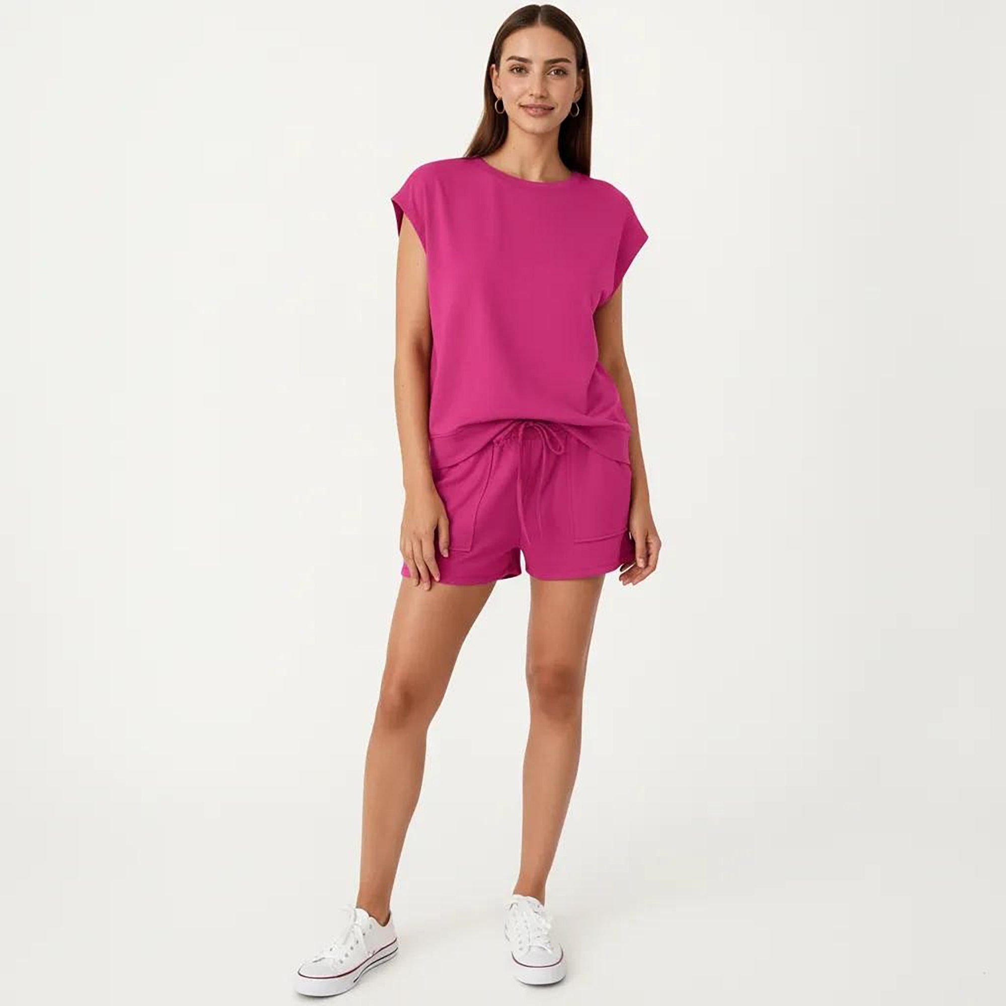 Anna-Kaci Short Sleeve Lounge Top and Shorts Set with Relaxed Fit