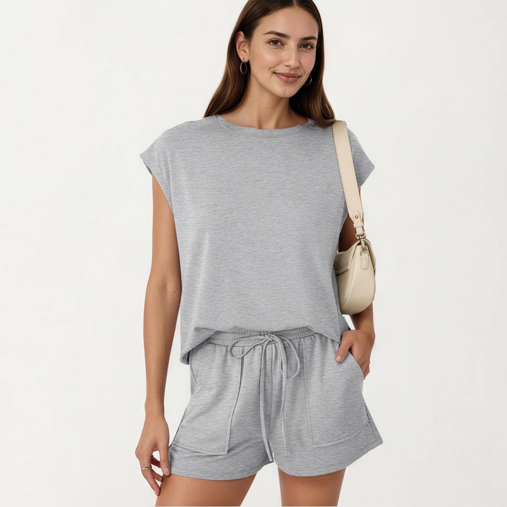 Anna-Kaci Short Sleeve Lounge Top and Shorts Set with Relaxed Fit