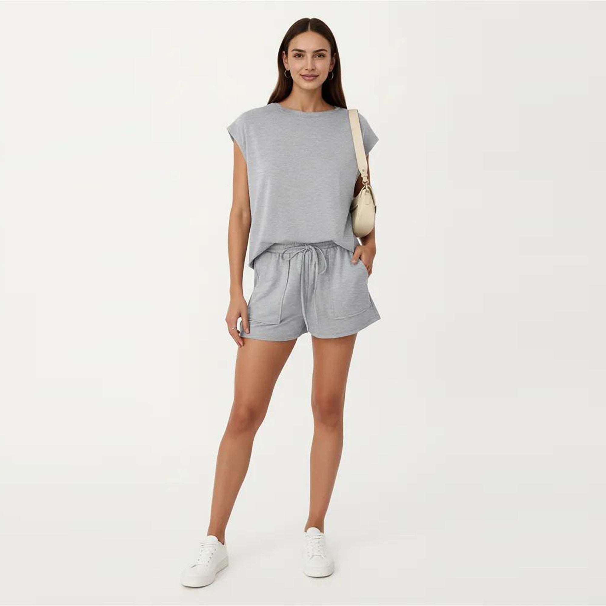 Anna-Kaci Short Sleeve Lounge Top and Shorts Set with Relaxed Fit