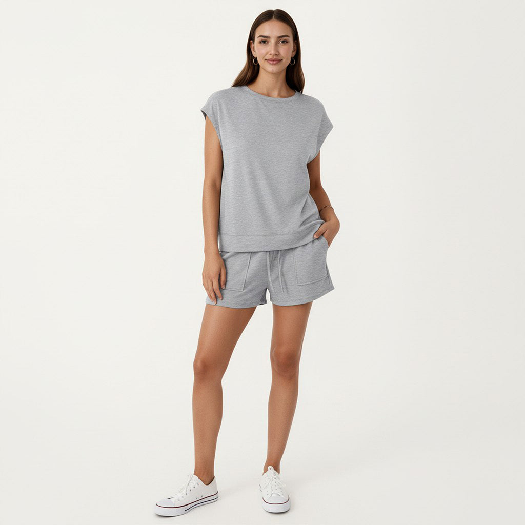Anna-Kaci Short Sleeve Lounge Top and Shorts Set with Relaxed Fit
