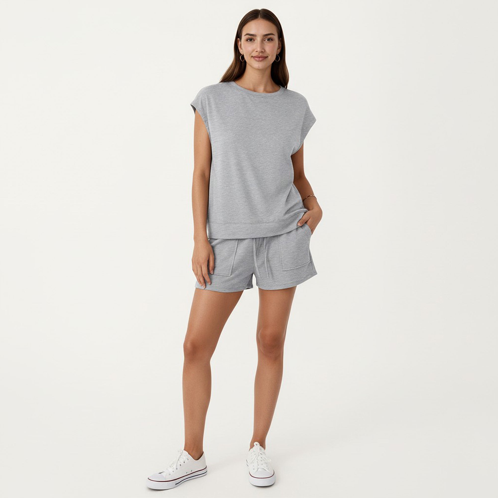 Anna-Kaci Short Sleeve Lounge Top and Shorts Set with Relaxed Fit