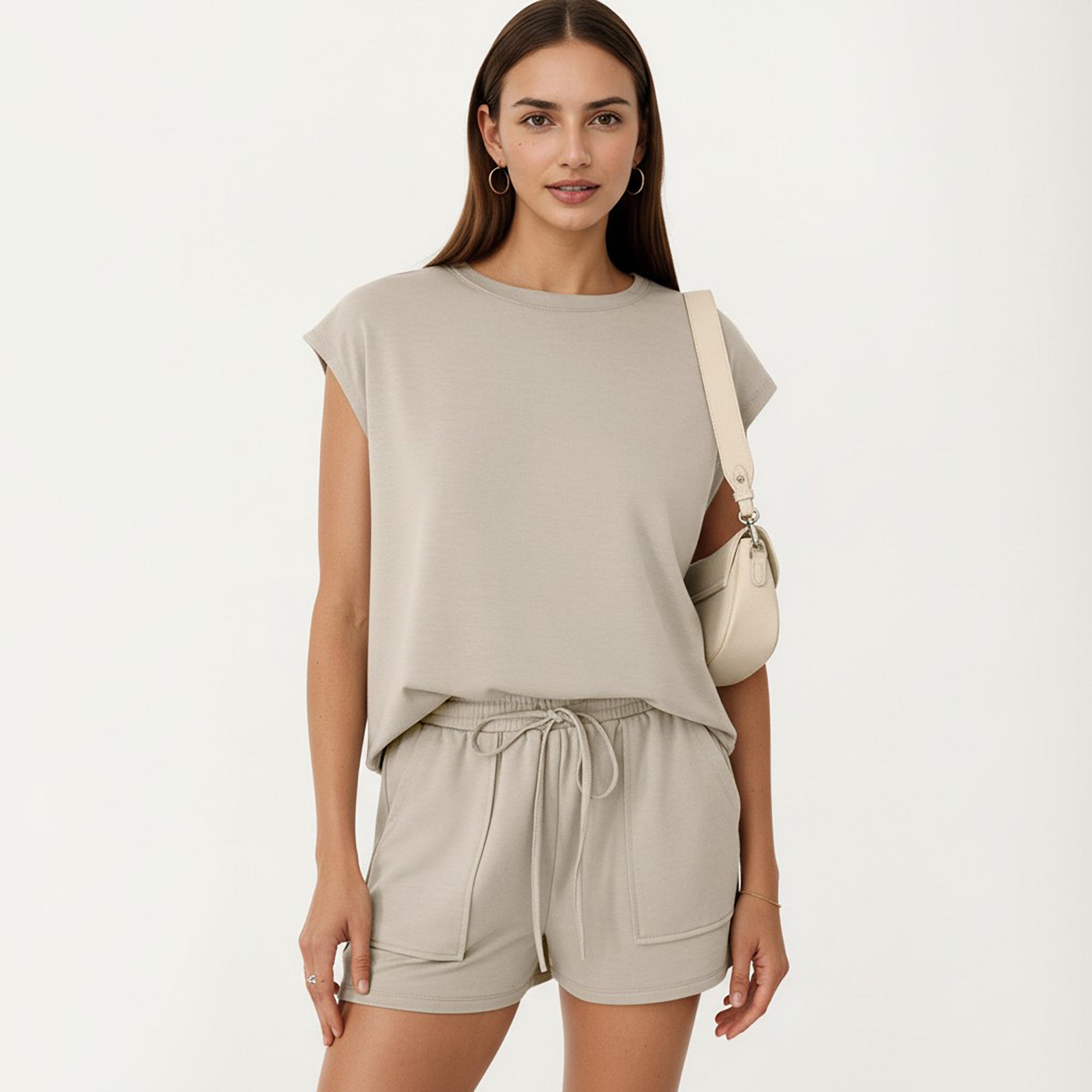 Anna-Kaci Short Sleeve Lounge Top and Shorts Set with Relaxed Fit