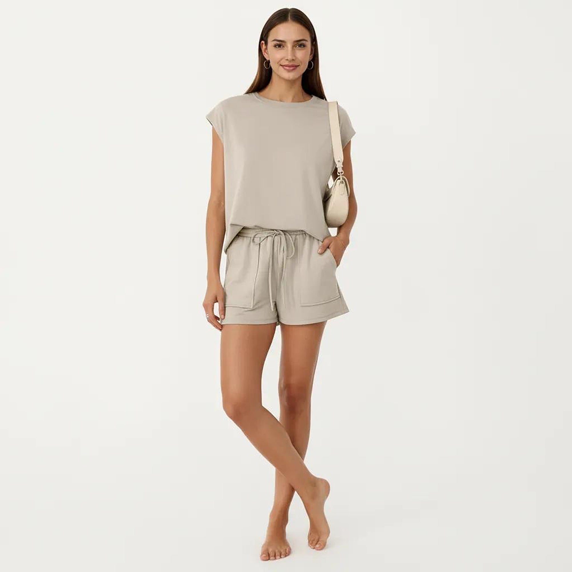 Anna-Kaci Short Sleeve Lounge Top and Shorts Set with Relaxed Fit