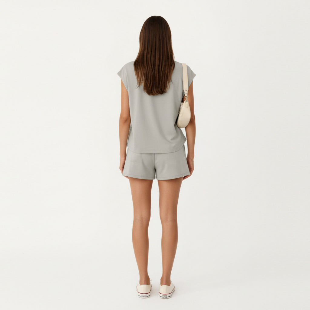 Anna-Kaci Short Sleeve Lounge Top and Shorts Set with Relaxed Fit