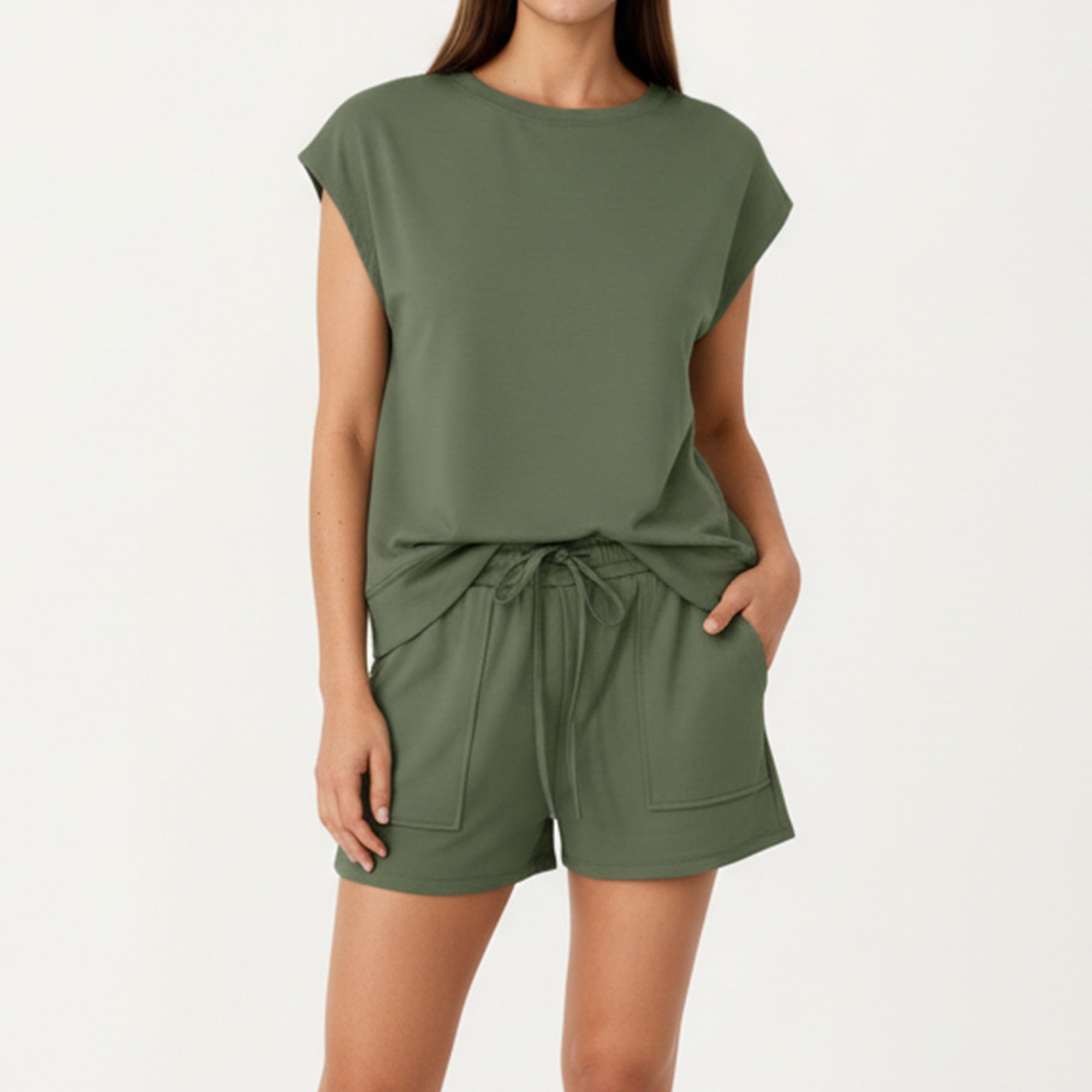 Anna-Kaci Short Sleeve Lounge Top and Shorts Set with Relaxed Fit