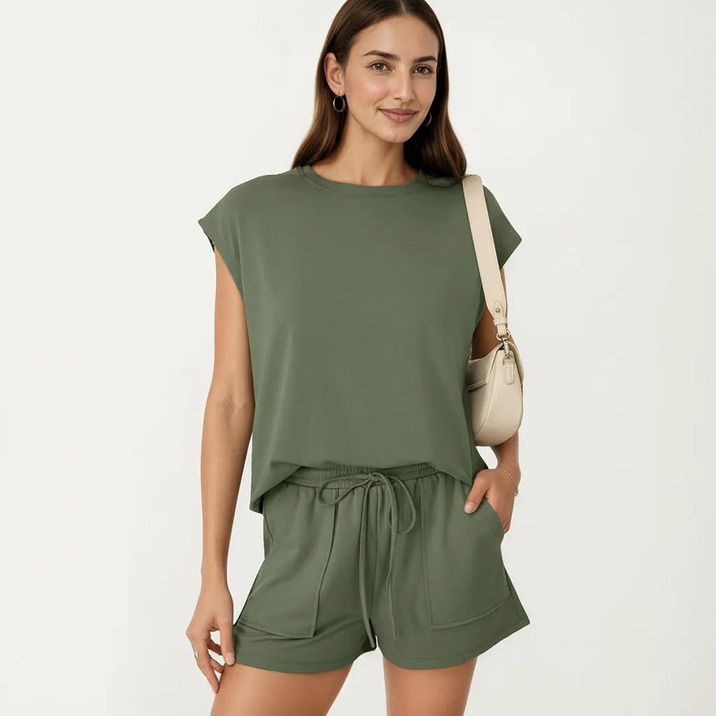 Anna-Kaci Short Sleeve Lounge Top and Shorts Set with Relaxed Fit