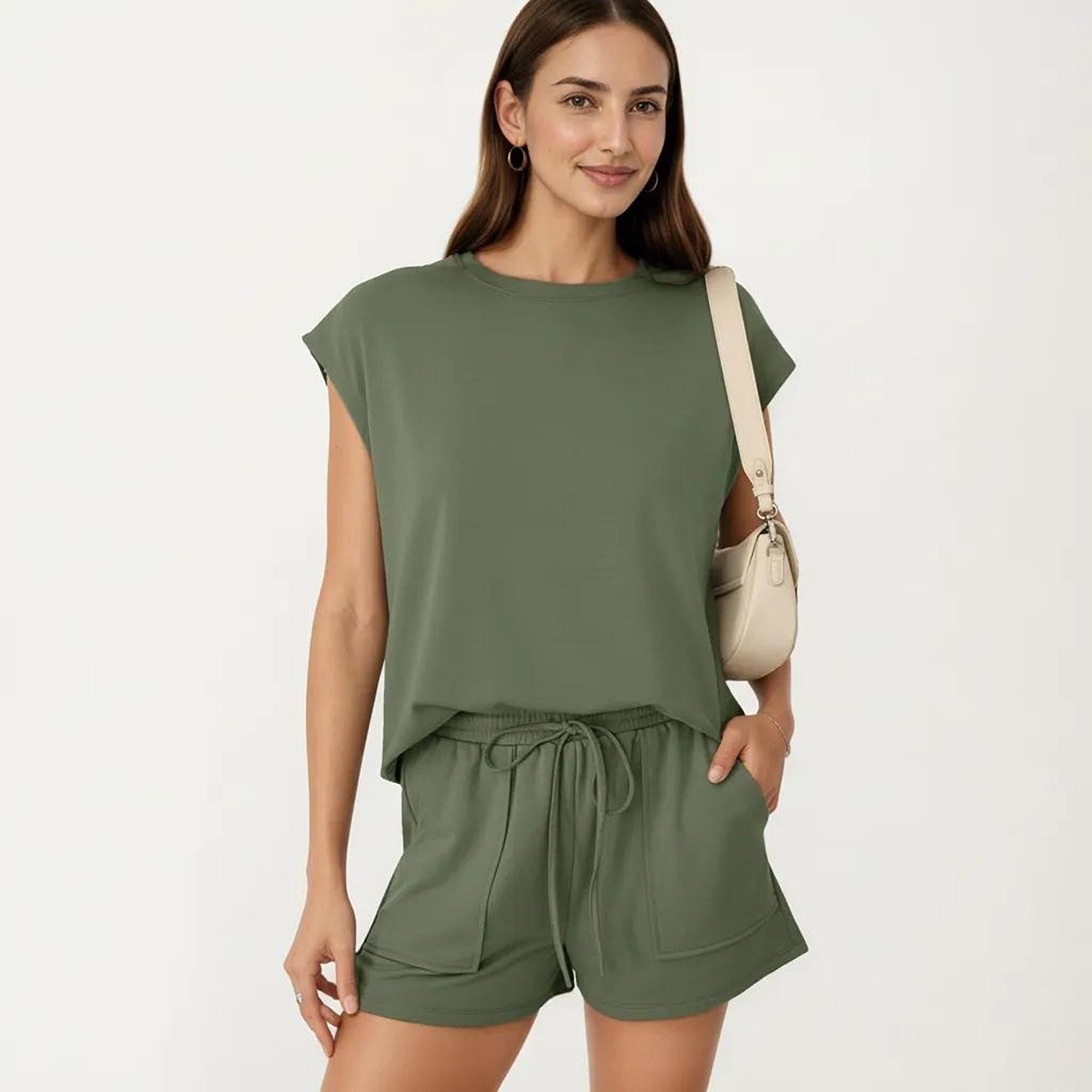 Anna-Kaci Short Sleeve Lounge Top and Shorts Set with Relaxed Fit