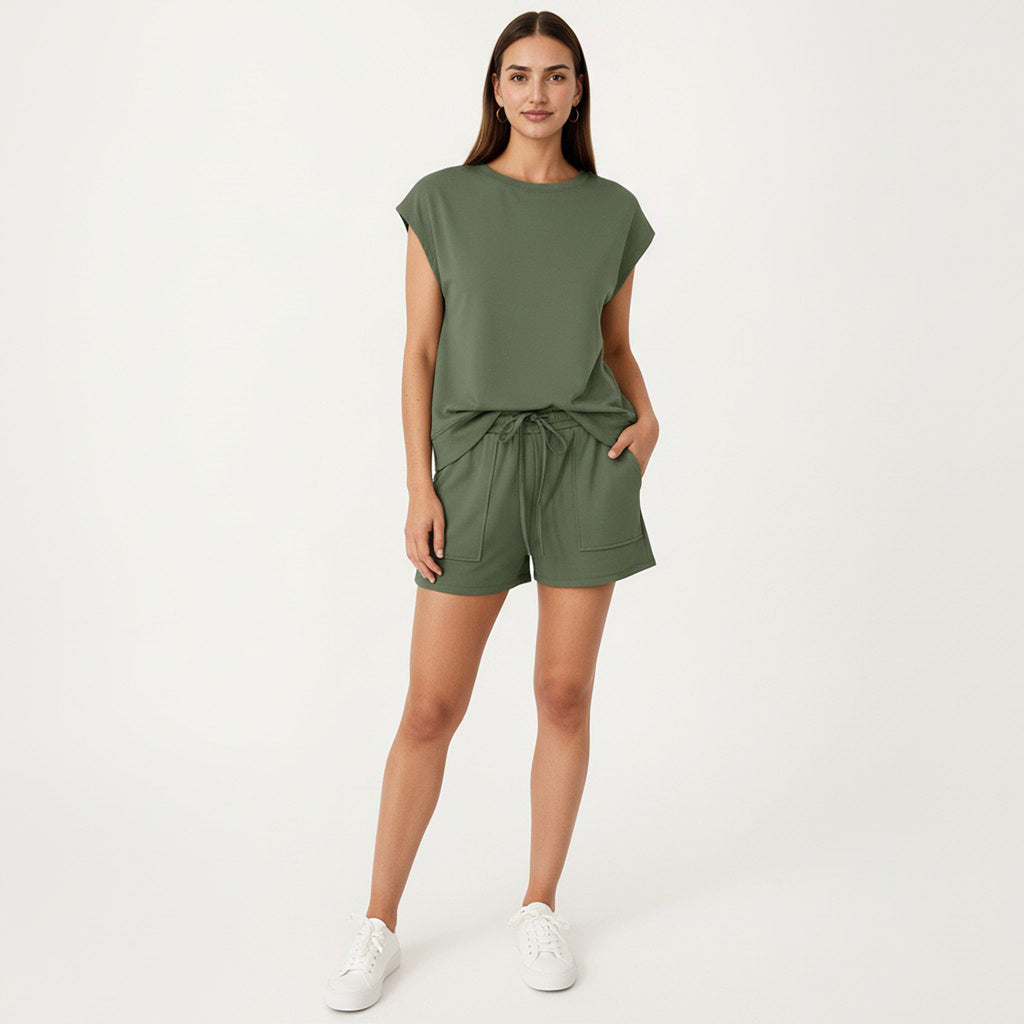 Anna-Kaci Short Sleeve Lounge Top and Shorts Set with Relaxed Fit