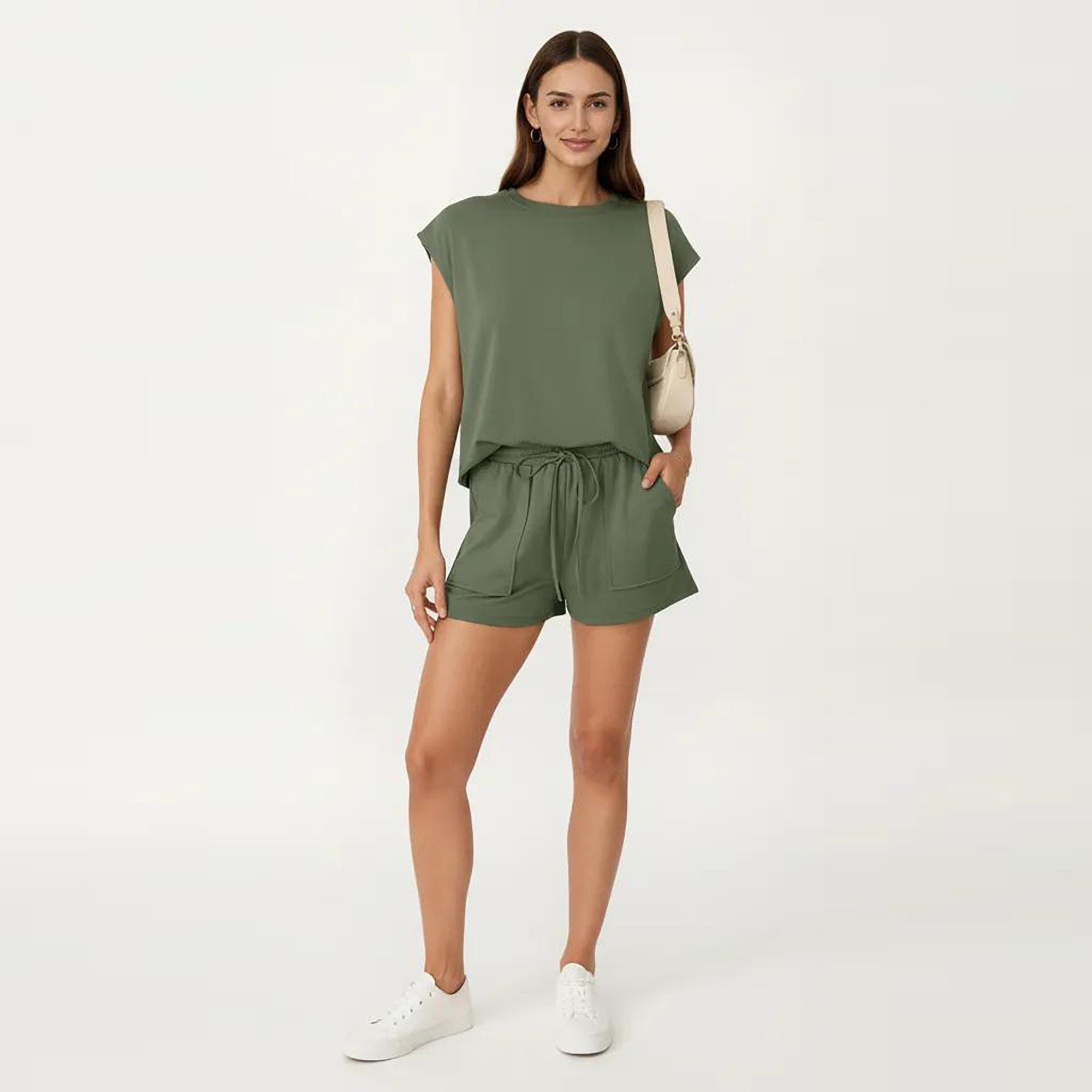 Anna-Kaci Short Sleeve Lounge Top and Shorts Set with Relaxed Fit