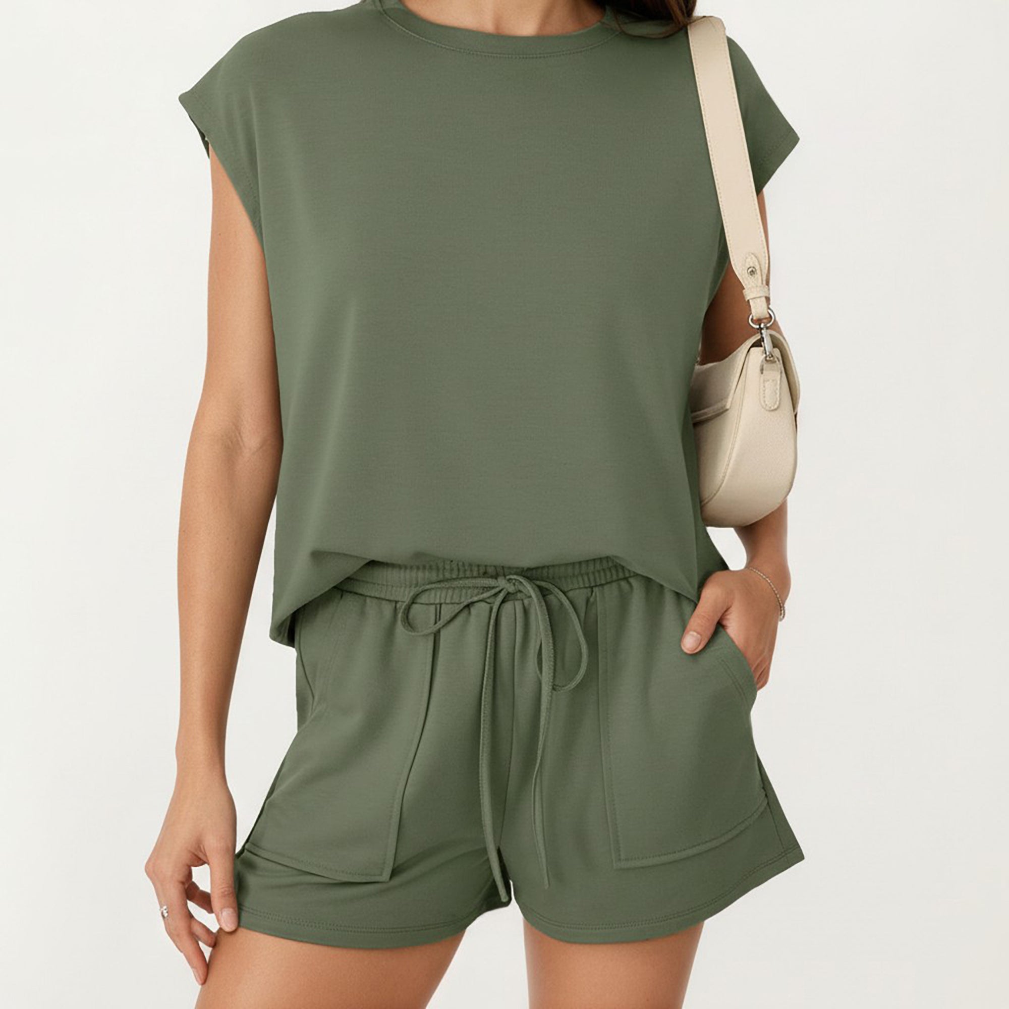 Anna-Kaci Short Sleeve Lounge Top and Shorts Set with Relaxed Fit