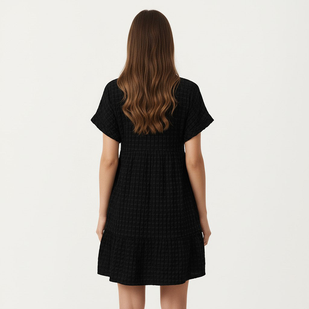 Anna-Kaci Short Sleeve V Neck Tiered Mini Dress with Gingham Pattern