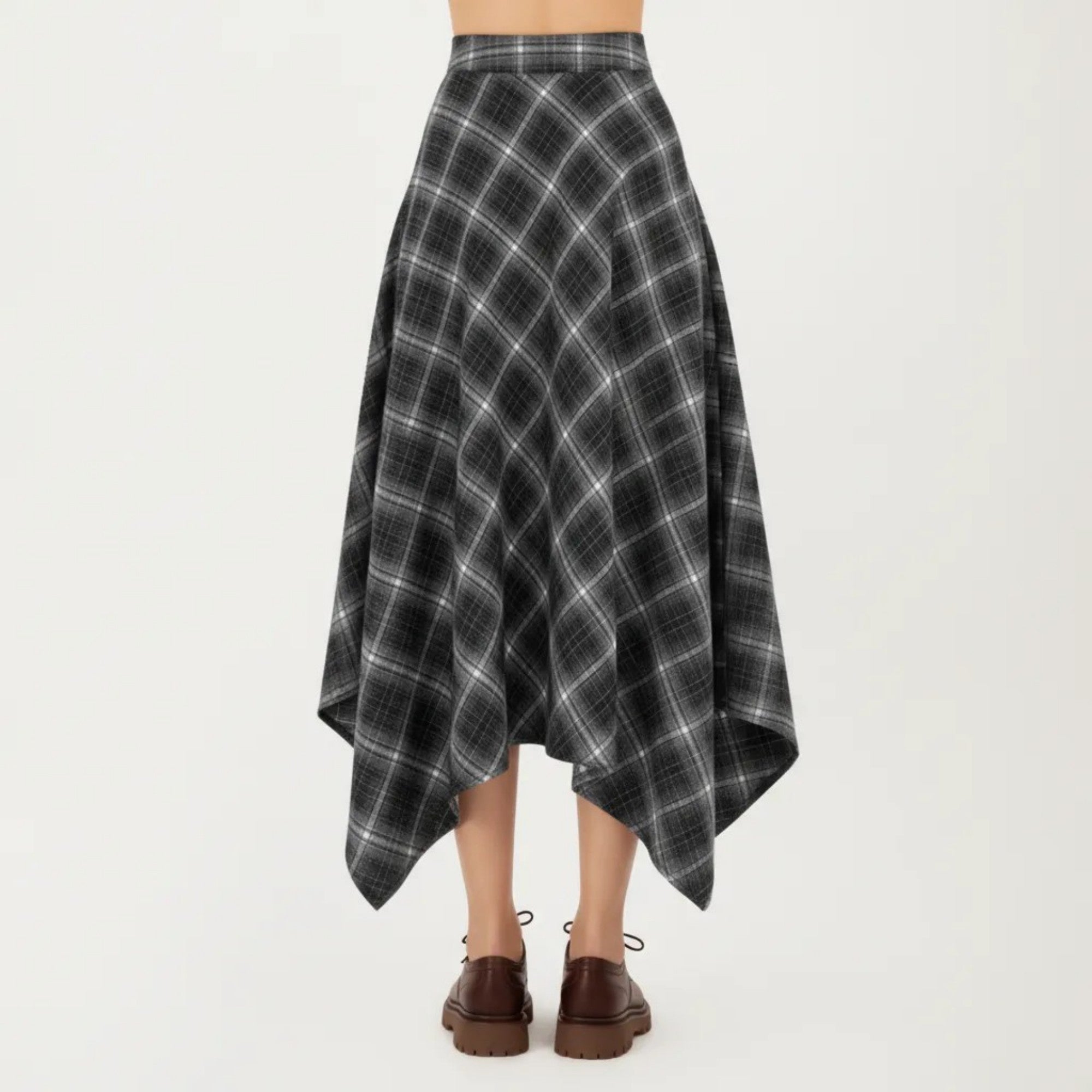 Anna-Kaci Women's Asymmetrical Plaid Midi Skirt with Handkerchief Hem and Flowy Silhouette
